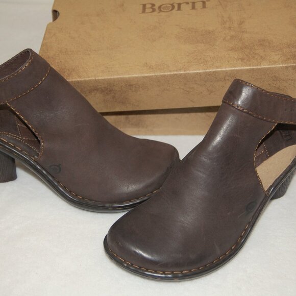 NIB Born Giddy Brown Leather Clog Mule Slingback Heels, Women Size US 8 MW - Picture 7 of 8